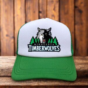 Minnesota Timberwolves Mens Trucker Hat Green Snapback Retro Basketball Cap